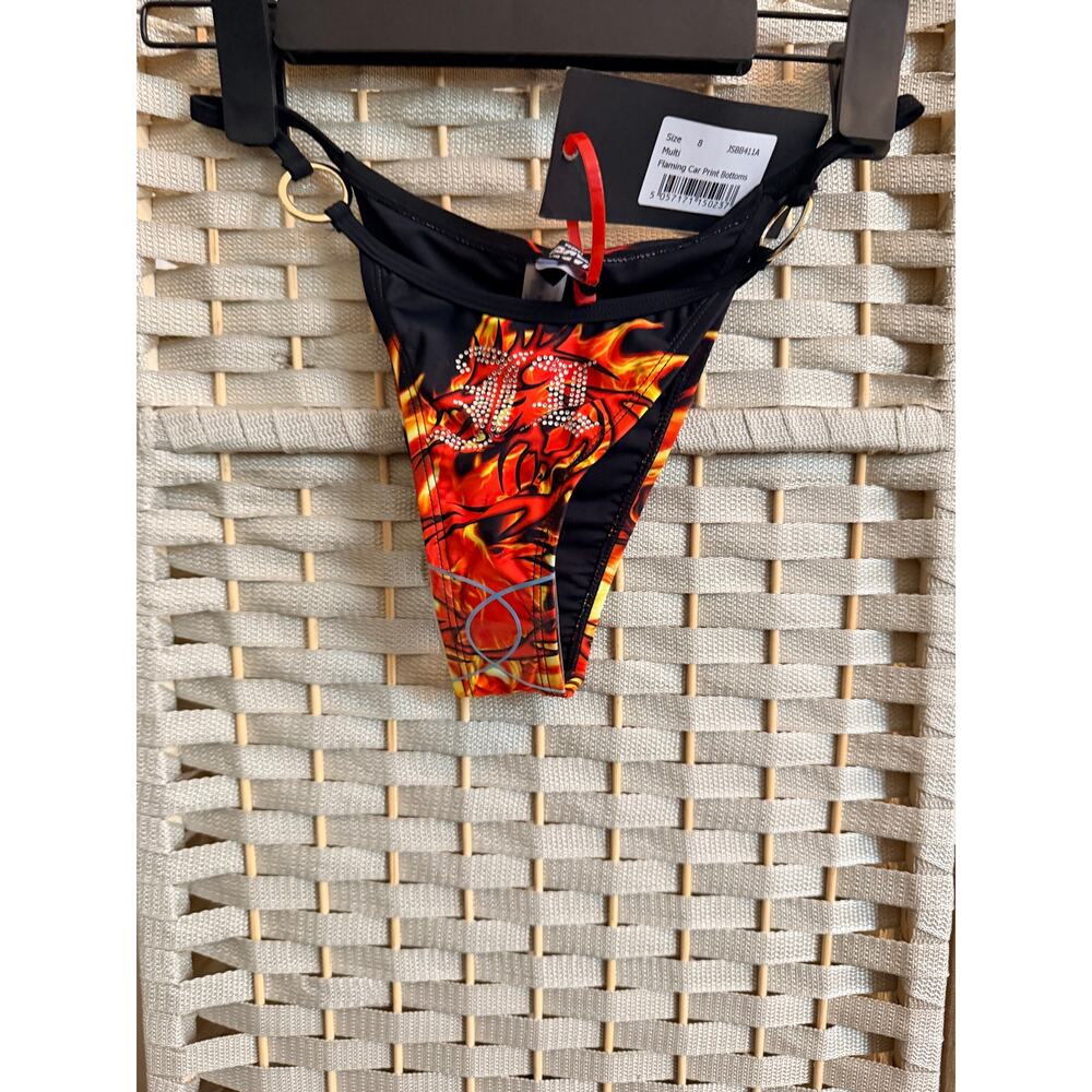 Jaded London Flaming Dragon Bikini Bottom Fire Print Rhinestone NWT XS